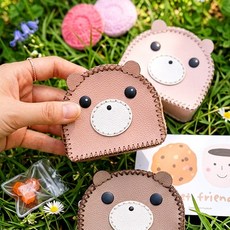 가죽공예 만들기 키트 곰돌이 미니지갑 가죽 DIY 중학생 고등학생 실과 수업, 2번, 1개