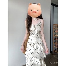 Yellwell여성 도트 프릴 원피스 여름 스파게티 스트랩 드레스LST