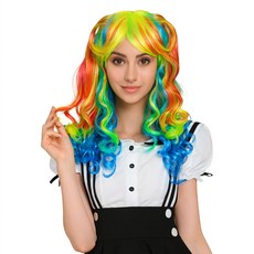 파티처럼 할로윈 파티소품 파티가발 미디움 롱헤어 [컬러 롱웨이브], 1개
