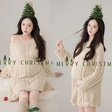 오네어 만삭사진옷 슬림 컨셉 임산부 크롭 드레스 주수사진 촬영 의상 프리사이즈, 살구 스웨터 스타일B 45~90kg