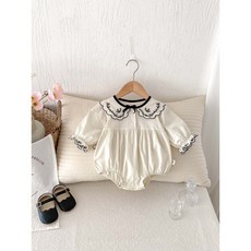 로이앤한나 블랙 꽃자수 카라 여아 여자아기 긴팔 면 슈트 신생아 3개월 6개월 9개월 돌