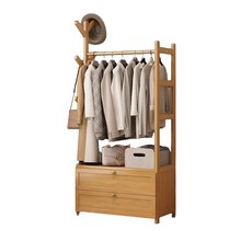 台灣發貨衣櫃衣櫥落地衣帽架：開放式掛衣架組合，簡約置物儲物多功能, 經典翻蓋 無置物架, 原木色