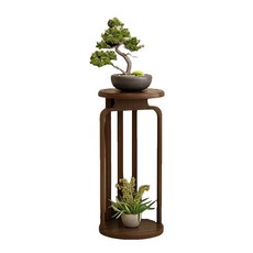 新中式圓形花架, 茶色-70, 2層