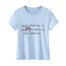 봄 여성용 라운드넥 레터링 프린트 티셔츠