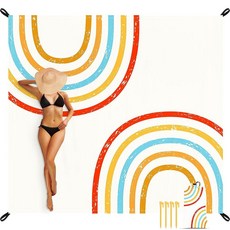 SkyNature 비치 블랭킷 방수 모래 방지 110''x118'' 초대형 없는 매트 접이식 컴팩트 경량 속건 폴리에스터 피크닉 (4개 스테이크 및 포켓 포함) - Rain, SkyNature 비치 블랭킷 방수 모래 방지, 110, 1개