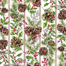 IHR Ideal Home Range 파티 냅킨 일회용 3겹 종이 런치 냅킨 팩 16.5cm x 16.5cm(6.5인치 x 6.5인치) 회양목 장식 20개, 솔방울 토일 스트립