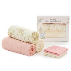 모슬린 포대기 담요 및 아기 트림 천 부드럽고 통기성이 좋은 면 담요 신생아를 위한 속싸개 아기방 유아 필수품 유니 랩 블루 & 틸 182931, 핑크 & 아이보리, 래빗 1개