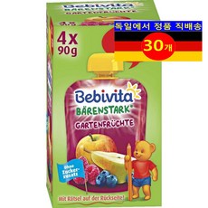 Bebivita 베비타 12개월 이상 유아용 100% 오가닉 과일 곡물 이유식 무설탕 4개입 360g 10개, 30개