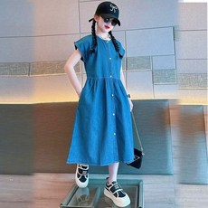 賣場優選童裝 女童洋裝 女童牛仔連衣裙2025新款短袖夏季薄襯衫裙兒童裝夏裝裙牛仔裙洋氣