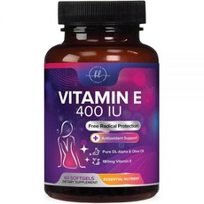 비타민 E 400 IU (180 mg) - 강력한 모발 및 피부 지원 보충제 - dl-Alpha VitaminE 항산화 물질 함유 면역 건강 지원 - 미국 병 쉽게 흡수 G, 1개