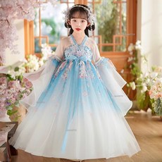 熱銷 漢服女童鞦季2024新款兒童古風高端超僊國風連衣裙女孩飄逸公主裙