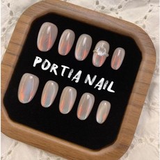 PORTIA NAIL 純手工極光裸色貓眼穿戴甲 短橢圓一克拉戒指單鑽美甲片, 1個