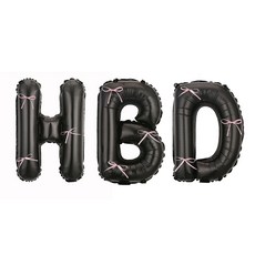 해피제이니 HBD 이니셜 생일 호일풍선 블랙 리본 생일가랜드 파티용품 세트, 1세트, 블랙기본