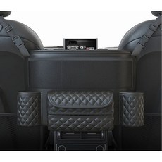 자동차 중간 좌석 수납 그물 대용량 가죽 가방 등받이 의자 용품 보관 용품 걸이식 가방, Black, 1개