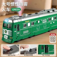 大號慣性噴霧火車玩具，可加水噴霧，一鍵燈光音效，車門可開啟，兒童益智玩具, 綠色火車, 1個