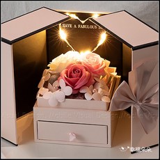 愛心燈香皂玫瑰花禮盒 雙開抽屜禮盒 (附贈提袋) 生日禮物 情人節禮物 送女友禮物 告白 求婚禮物 母親節禮品, 1個, 愛心燈香皂玫瑰花禮盒(有附提袋)