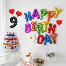 해피제이니 생일이벤트 풍선 레터링 가랜드 레인보우 생일 파티용품 세트, 1세트, 레인보우 숫자9