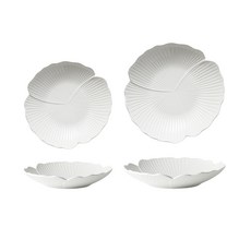 BLOWFISHFUGU 화이트 꽃잎 접시 파스타접시 스테이크접시 파스타그릇 샐러드 접시 20CM, 20*4.5+25*5.5cm, 2개
