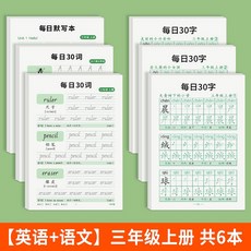 英文練字帖 衡水體 描紅本 英文書寫練習帖 單詞本 兒童成人鋼筆字帖, 1個, 【英語+語文】上冊6本