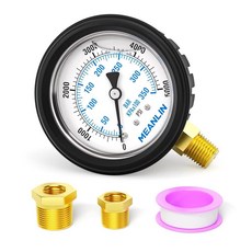 MEANLIN MEASURE 0~4000Psi 스테인리스 스틸 0.6cm(1/4인치) NPT 6.4cm(2.5인치) 페이스 다이얼 액체 충전 압력 게이지 WOG 워터 오일 에어, 0-5000Psi, 하단 마운트/고무 보호 포함