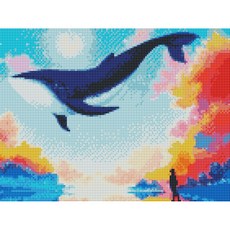 하모니아트 남녀공용 DIY 보석십자수 캔버스형 30X40, 27. 하늘을 나는 고래, 27. 하늘을 나는 고래, 1개