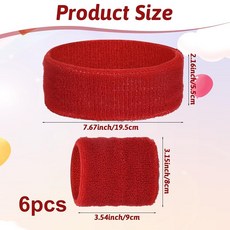 머리띠 손목 밴드 6개 세트 스포츠 헤드밴드 2개 및 4개 통기성 테리 천 운동 테니스 스트라이프 스웨트 여성용 농구 축구 요가 배드민턴 테니스(레드), 머리띠 손목 밴드 6개 세트, 스포츠 헤드밴드 2개 및