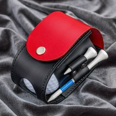 엘르레더 골프공케이스 가죽 핸드메이드 볼주머니 공케이스 파우치, 투톤레드&블랙, 1개