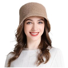 ZLYC 여성용 겨울 크로셰 버킷 모자 핸드메이드 면 니트 클로슈 볼러 모자 솔리드 카키.