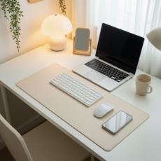 선리프 부드럽고 매끄러운 가죽 스티치 키보드 장패드, 1개, 아이보리