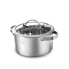 CASANI Cucina系列IH爐不鏽鋼雙耳燉鍋+玻璃鍋蓋, 銀色, 22cm, 1個