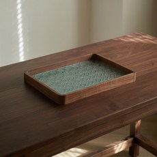 茶盤 附金屬提把 適用於茶具、餐飲及收納 小號 28cm*22cm*3cm, 甘棠花玻璃北美黑胡桃木茶托盤,小號  28cm*22cm*3cm, 1個