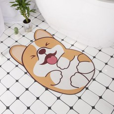 可愛動物軟式珪藻土地墊 浴室廚房吸水防滑地墊, 1個, 柯基 (40*60cm)