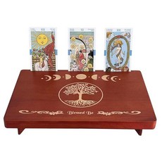 제단 테이블 타로 카드 홀더 명상 작은 나무 마녀 제단 Wiccan Alter 불교 신사 새겨진 달의 위상 및 생명의 나무 테이블 위에 30.5 x 20.3cm(12, 생명의 나무, 타로 카드 홀더_156326