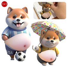 루베이 3D 강아지 충돌방지쿠션 스티커 스트레스 해소 부드러운 뚱뚱한 배 냉장고/벽면/차량, 우산을 켠 강아지+축구 강아지, 20g, 4개