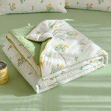 물세탁 가능한 면 여름용 이불 에어컨 이불 세탁기 사용 가능한 얇은 이불, 150*200cm 싱글 여름 이불, 전원시집