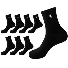 마상격구 남성 스포츠 중목 양말, 8개, 블랙