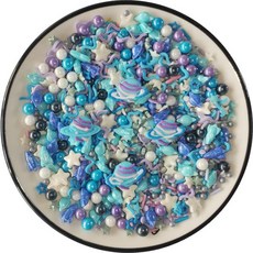 Clonynix 스프링클 데코 장식 식용 우주 테마 행성 로켓 설탕 우주선 디저트 은하수 별 케이크 컵케이크 진주 쿠키 장식을 위한 3.35온스혼합 색상, 파랑, 1개