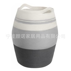 可折疊鼓肚款臟衣籃大號棉綫棉繩臟衣簍洗衣籃 大容量衣服儲物籃, 白色+灰雜色,可定製