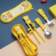 兒童學習筷組：不鏽鋼叉勺、虎口訓練筷，左右手通用，幼兒餐具輔助訓練, 1個, 初學 【男寶】,初學 筷子