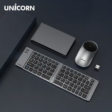 유니콘 C타입 충전 2.4G 블루투스 휴대용 키보드 + 마우스 세트, BK-950SB, 다크그레이, 접이식