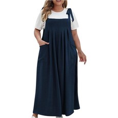 여성 플러스 사이즈 오버롤 드레스 루즈한 서스펜더 피나포어 맥시 타이 숄더 비브 선드레스 포켓이 달린