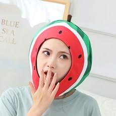 파티팡 큐티 후드모자 [수박] 귀여운 캐릭터모자 사진소품 얼굴 인형모자 파티모자 과일모자 수박모자, 2개, 레드