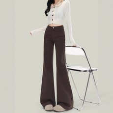 해피유통 여성용 하이웨스트 플레어 진 레트로 스타일 슬림핏 데님 팬츠 사계절용