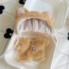 台灣出貨 娃衣 棉花娃娃套裝 10cm娃衣20可愛衣服毛茸茸小熊毛絨二點套裝棉花娃娃連帽替換玩偶, 1個, 10cm小熊