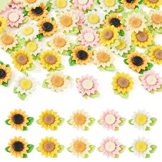 Elecrelive 60Pcs Flatback Flower Resin Cabochons Glitter Powder Camellia Beads Charms Embellishmen, 5 Colors