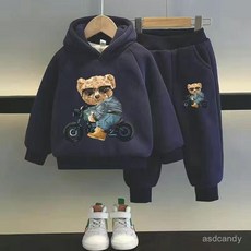 【台灣-出貨】男童加绒卫衣套装秋冬新款叮当猫冬季加厚童装帅气宝宝时髦衣服潮