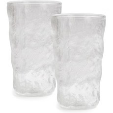 TOSSOW 음료잔 세트 (2개입) 빙하 패턴의 다채로운 유리잔 (와인 맥주 주스 모히토 칵테일용)(355ml), Transparent