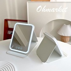 Ohmarket LED化妝鏡 三色光源觸控調光折疊鏡, LED化妝鏡｜白色小號