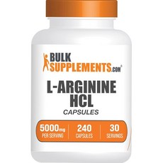 BulkSupplements com L 아르기닌 HCl 캡슐 아르기닌 보충제 산화질소 L 알약 글루텐 프리 1회 제공량당 8캡슐 (5000mg) 240캡슐, BulkSupplements.com L-아르기닌 HCl, 240정, 1개