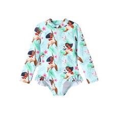 Disney 겨울왕국 엘사 스티치 모아나 수영복 여아용 수영복 원피스 수영복 긴소매 UPF 50+ 래쉬가드 수영복 미니 마우스-핑크 2세